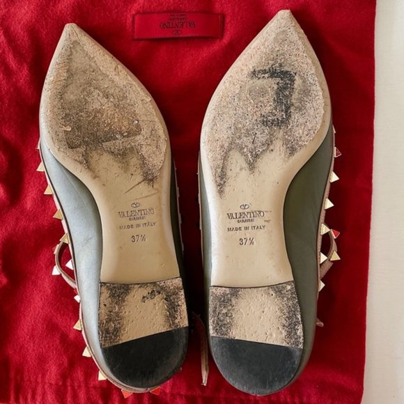 Rockstud Caged Ballet Flat. Olive + Nude straps - Picture 8 of 9